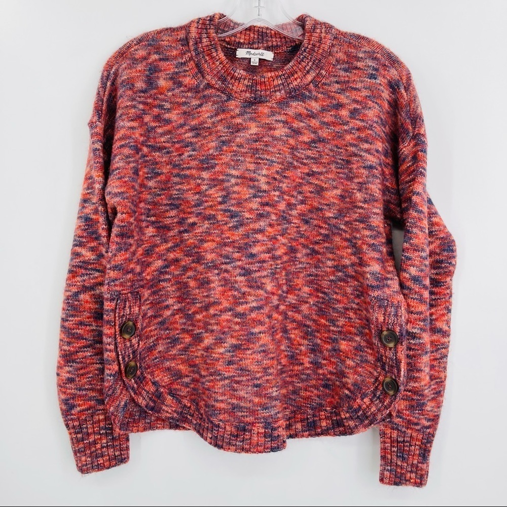 Madewell Space Dye Birchmont Side Button Pullover Sweater Womens S Sangria